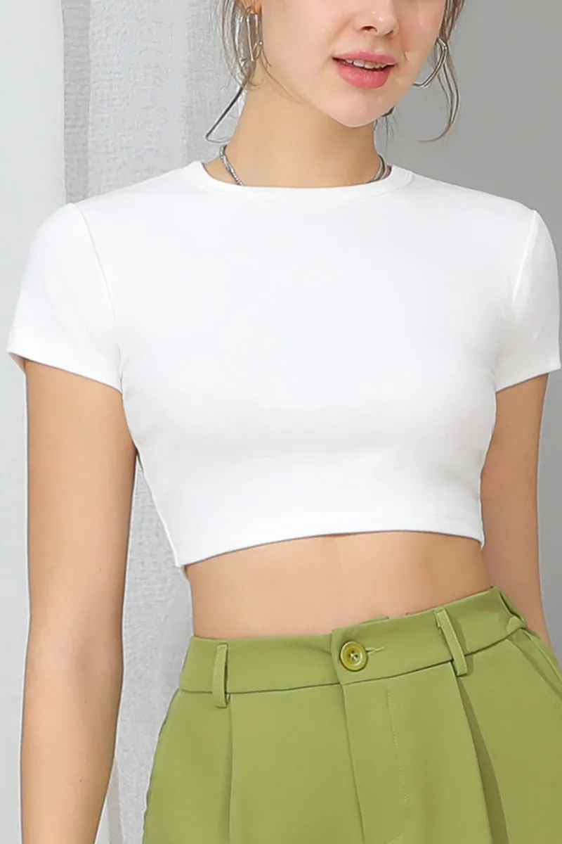 ROUND CREW NECK SHORT SLEEVE CROP TOP FadeResistant Dye