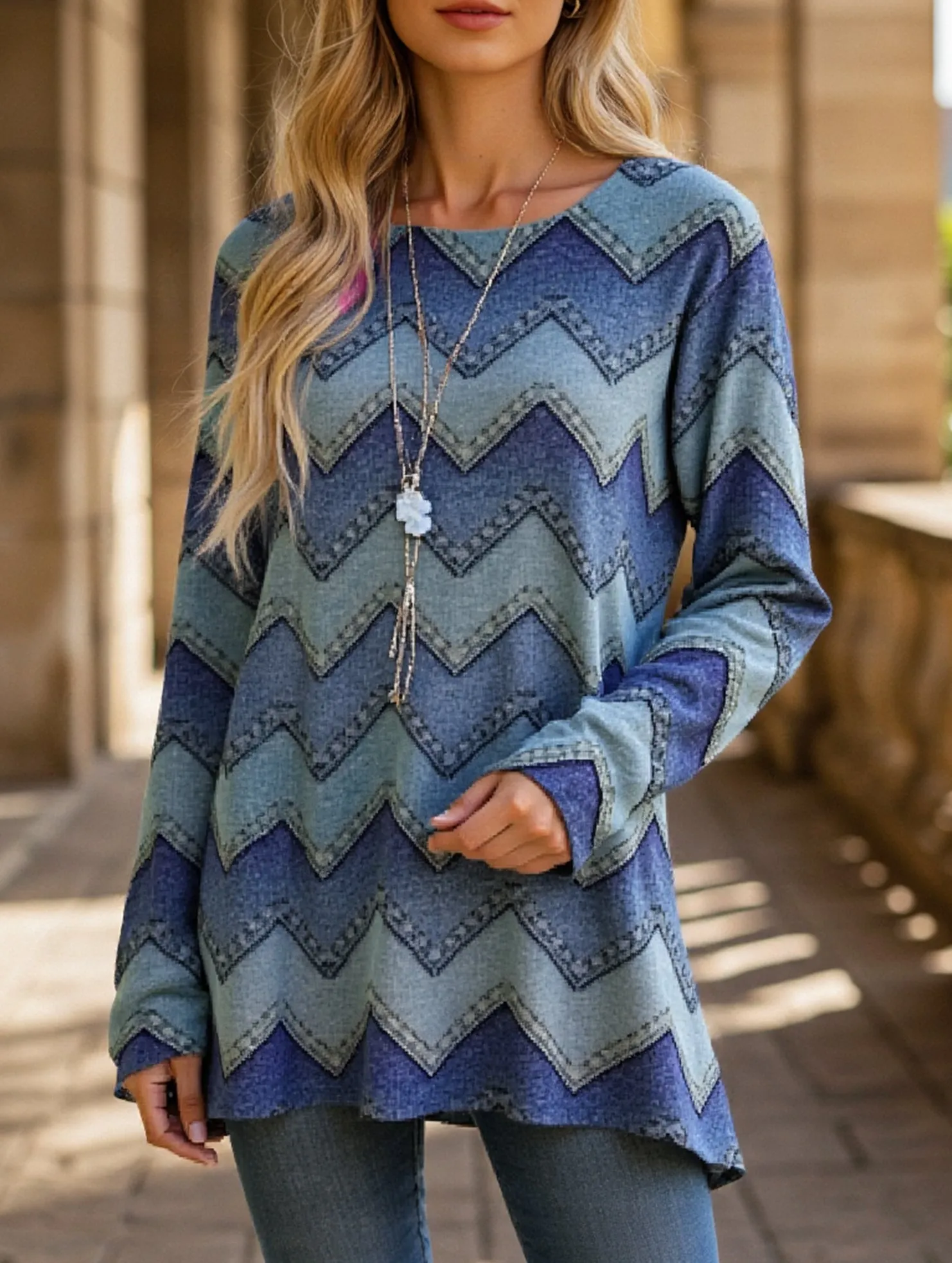 Round Neck 3D Printed Long Sleeve T-Shirt Cool Weather MidweightJersey