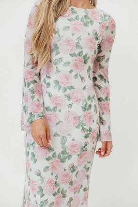 Leeland Floral Print Bell Sleeve Maxi Dress in Light Pink Puff-Sleeve Classic Layering