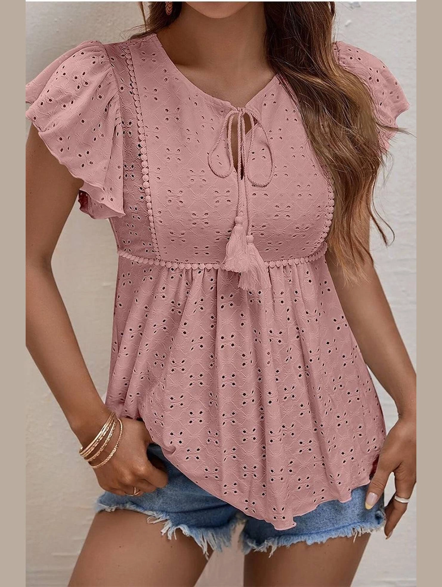 RUFFLED SLEEVE TIE NECK TUNIC TOP NonChafeCollarTech