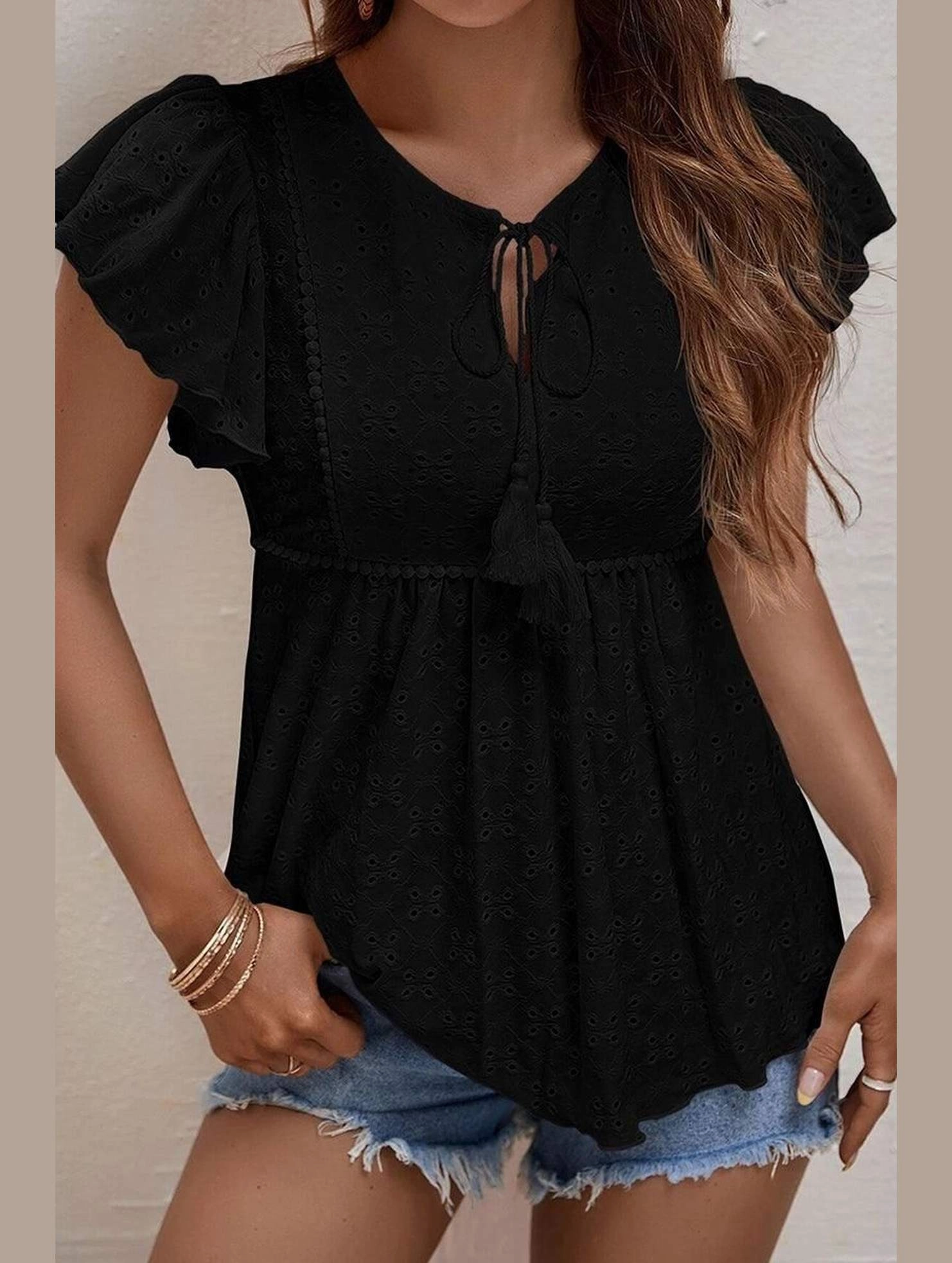 VersatileLayering RUFFLED SLEEVE TIE NECK TUNIC TOP