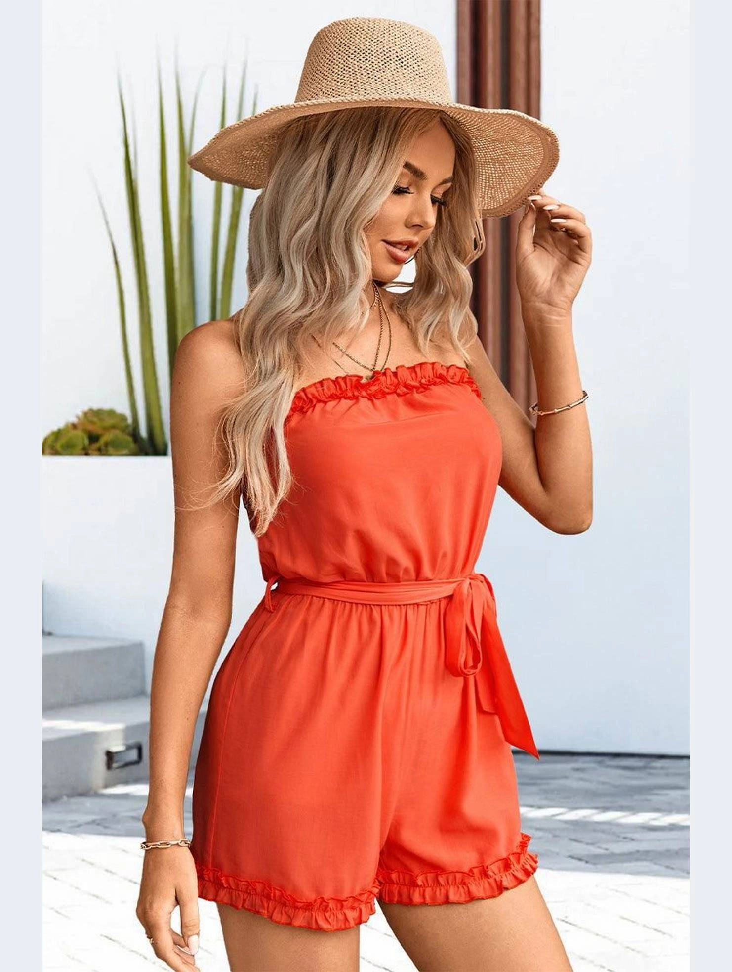 RUFFLED TANK TOP SHORT ROMPER JUMPSUIT Dynamic Casual