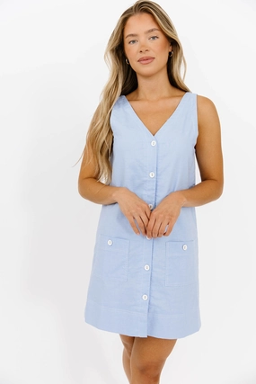 Stylish Appearance Perfect Comfort Wear Tasi Contrast Stitch Mini Dress in Chambray *Final-Sale*