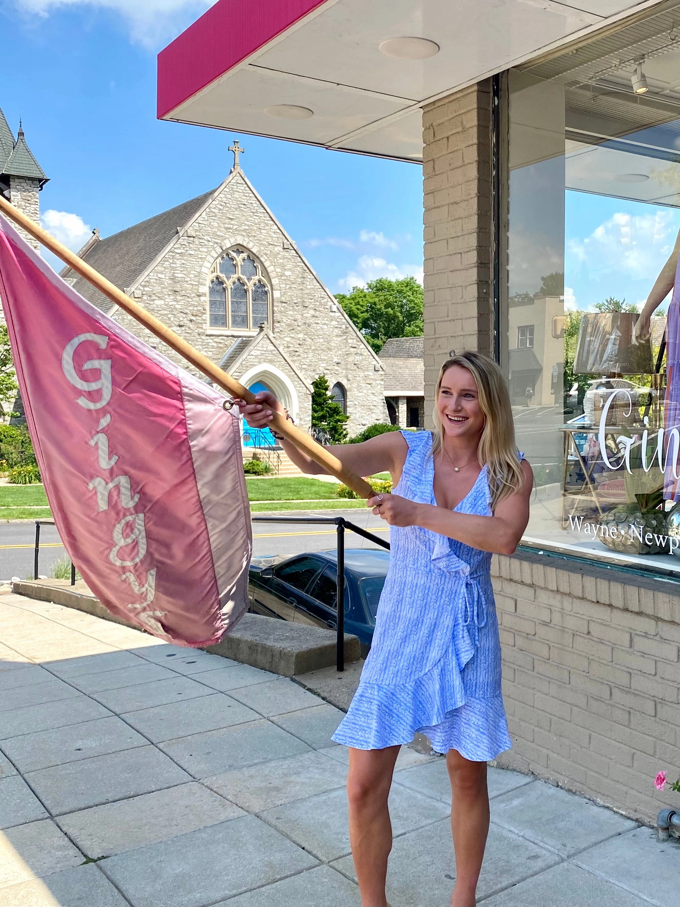 New Spirit Naples Faux Wrap Dress Ferns Cornflower Blue