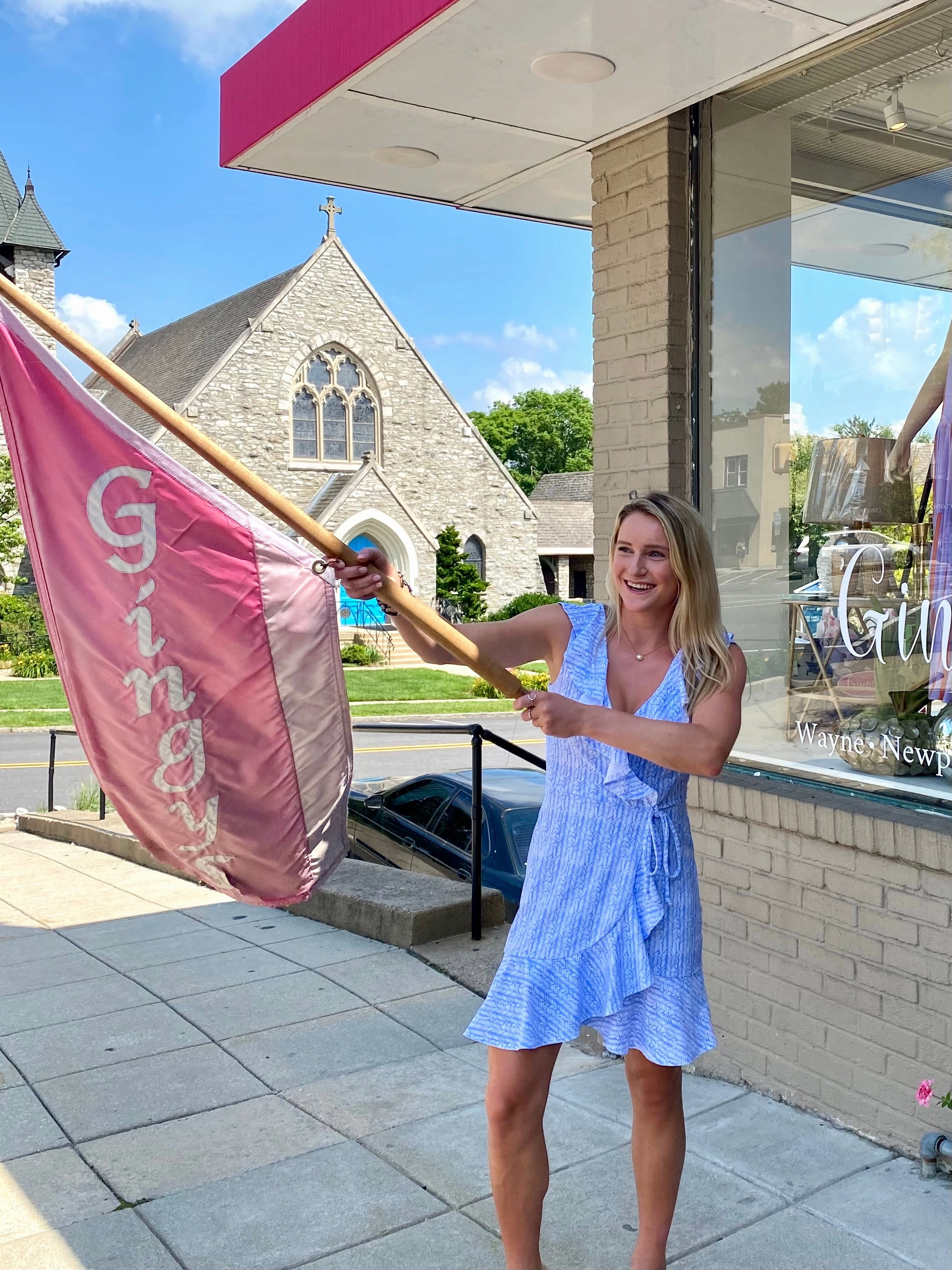 Timeless Layer Naples Faux Wrap Dress Ferns Cornflower Blue