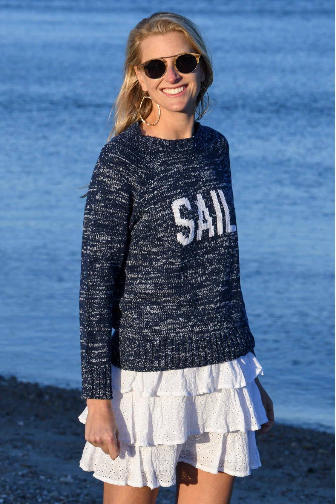 Sail Sweater / Navy MeshLining V-neck Shirt