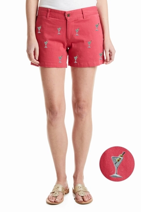 Slimline Fit High Durability Thread Sailing Short Stretch Twill Hurricane Red with Martini