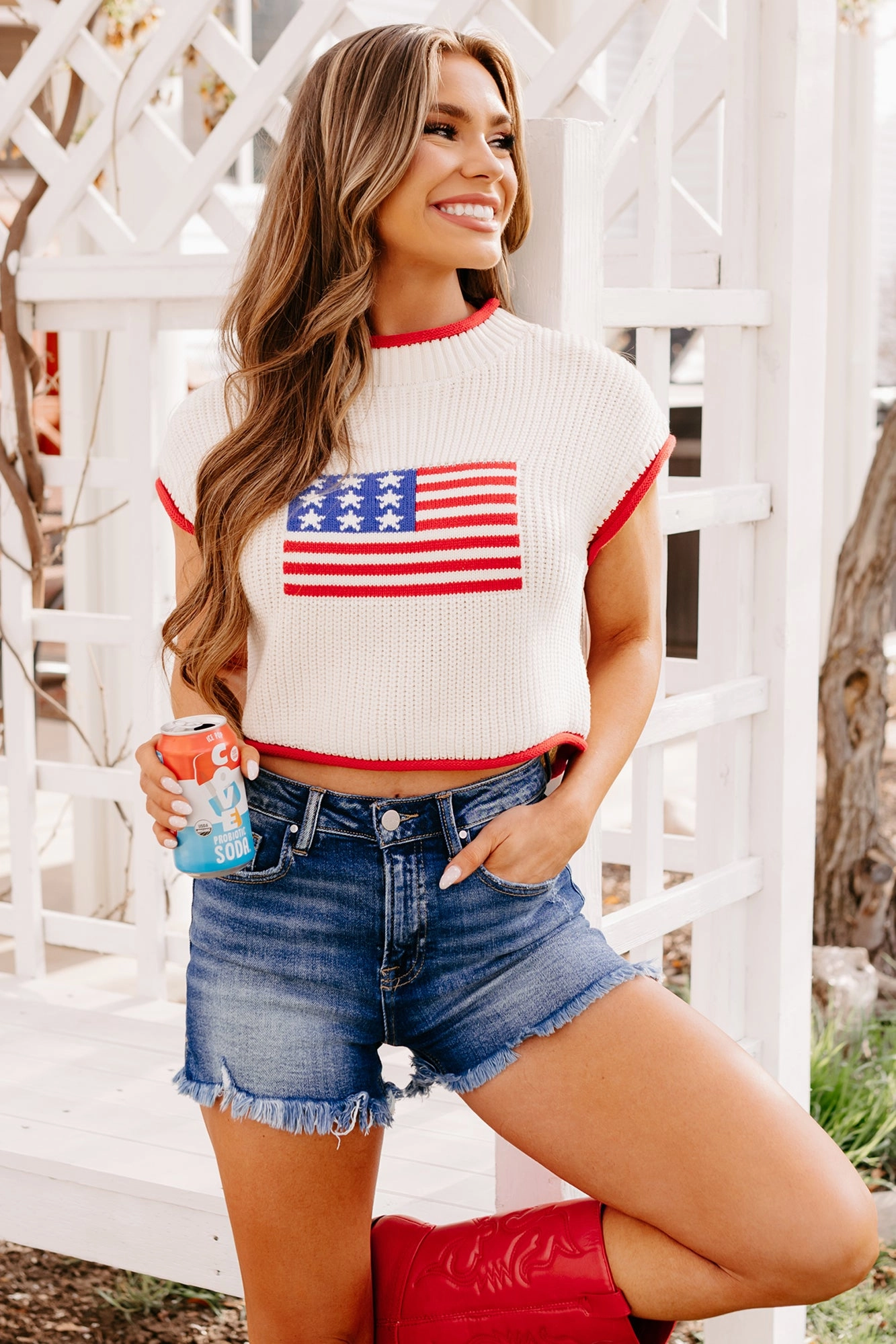 Salute The Flag American Flag Sweater Top (Cream) Sustainable Manufacturing Process