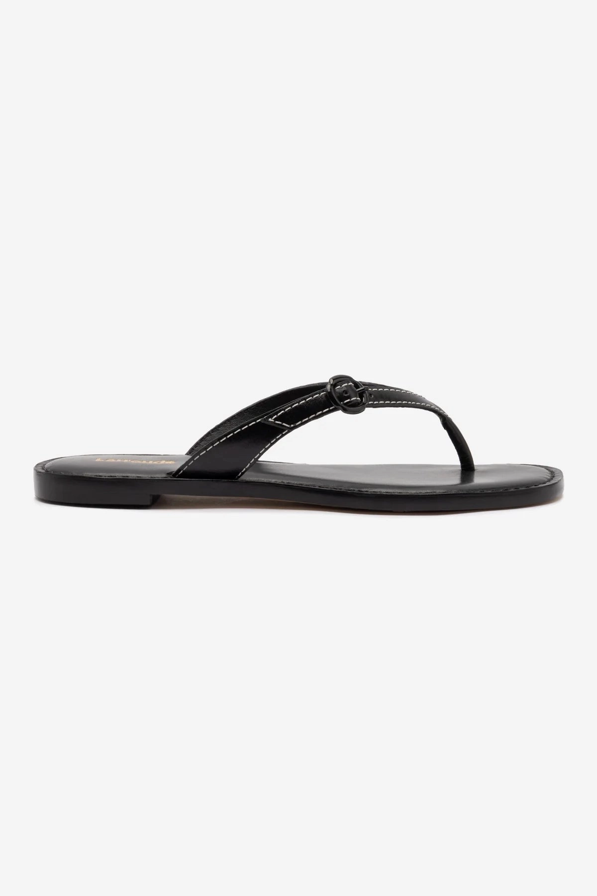 Mary Kate Flat Sandal In Black Leather Elastic Sling Vital Step