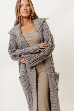 Wrinkle Resistant Textile Sandra Cable Knit Cardigan Jacket in Charcoal