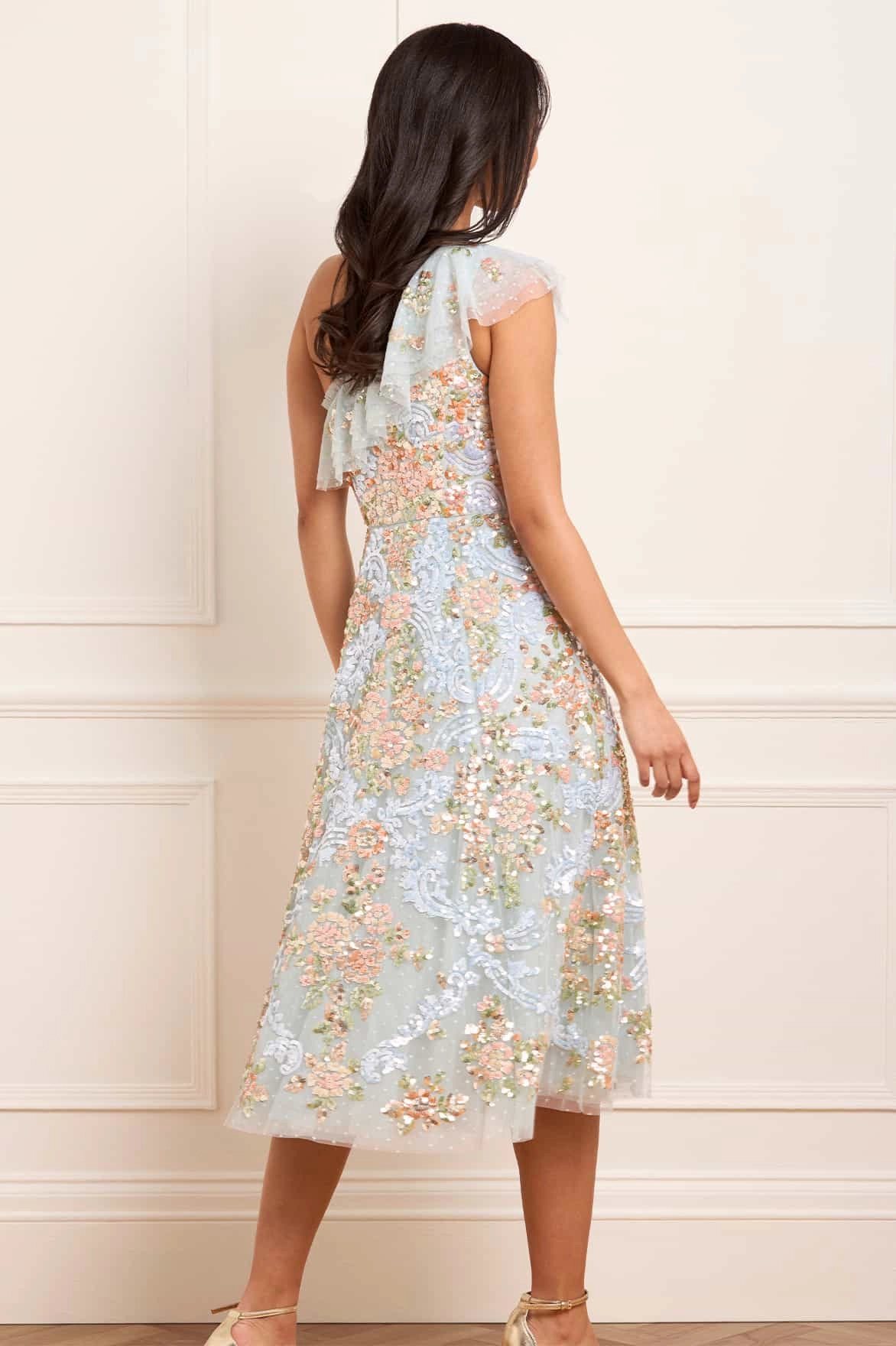 Trendy Comfort Classic Grace Baroque Floral One-Shoulder Midaxi Dress