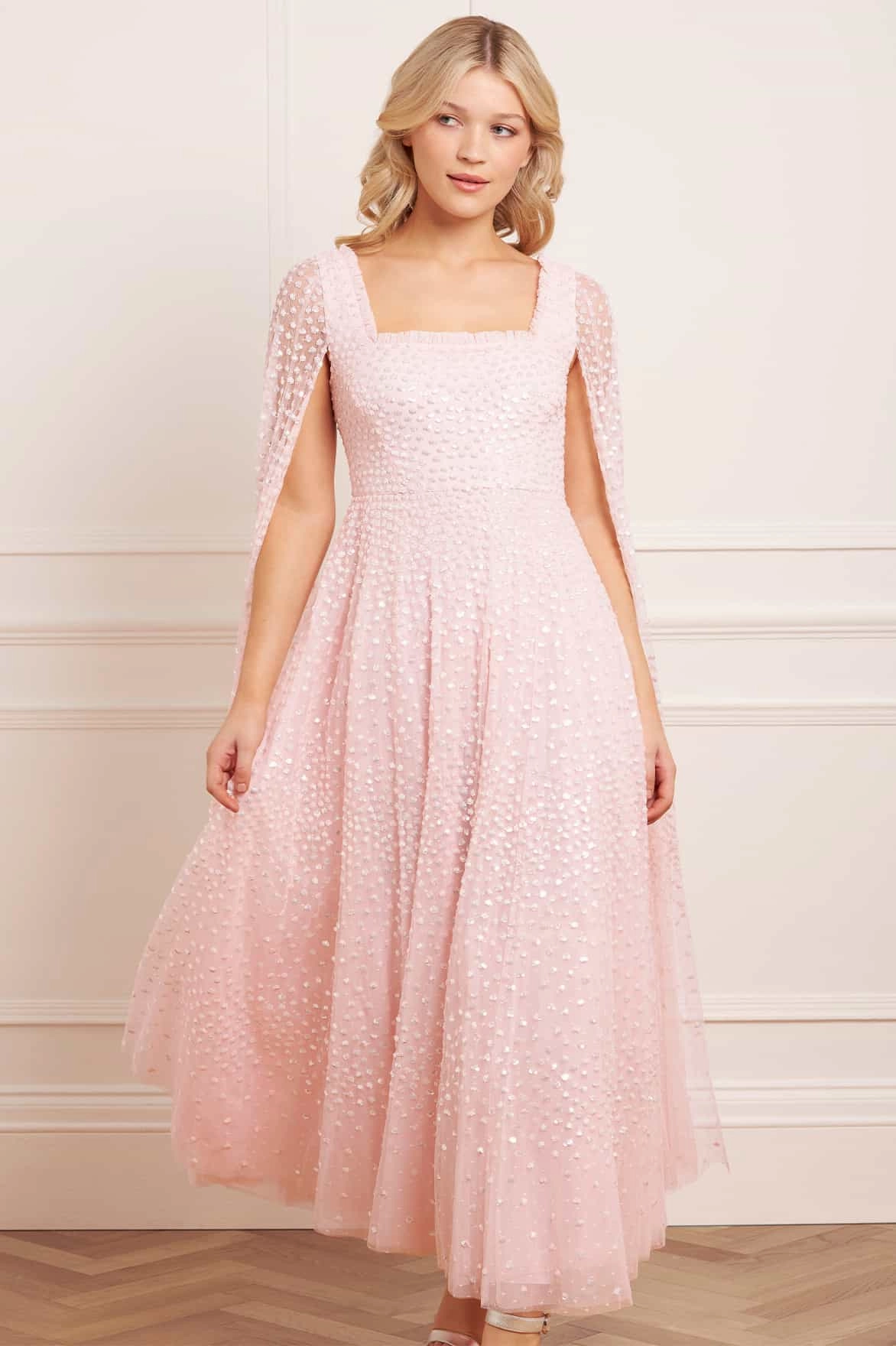 Scatter Dot Cape Sleeve Ankle Gown Lounge Comfort Scandi Clean