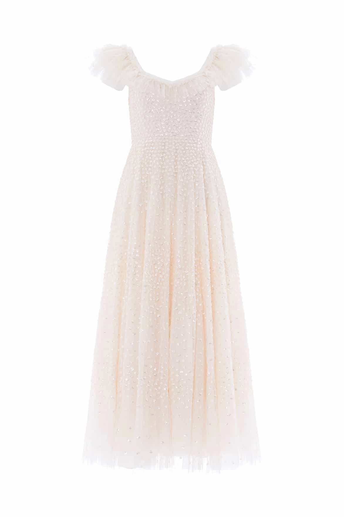 Balanced Shape Scatter Dot Ruffle Ankle Gown