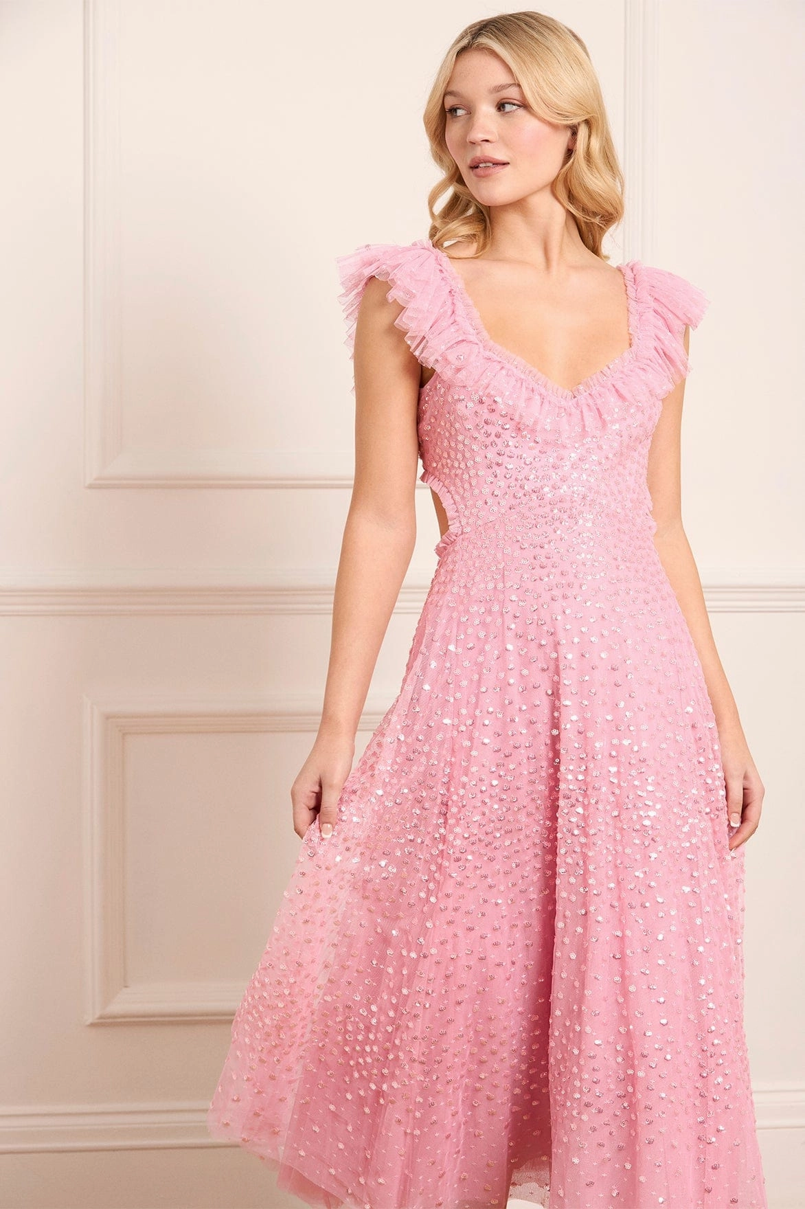 Romantic Mood Easy Drape Scatter Dot Ruffle Backless Ballerina Dress