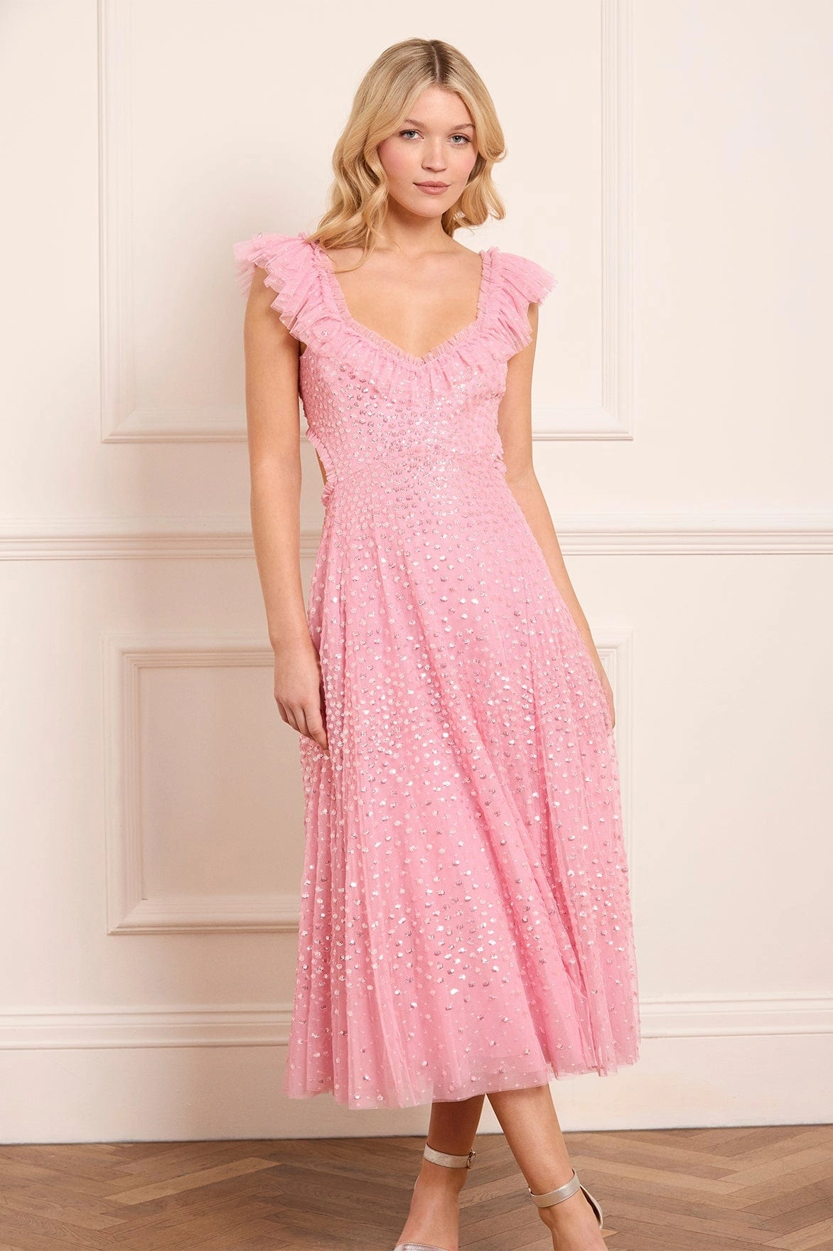 Scatter Dot Ruffle Backless Ballerina Dress foldable