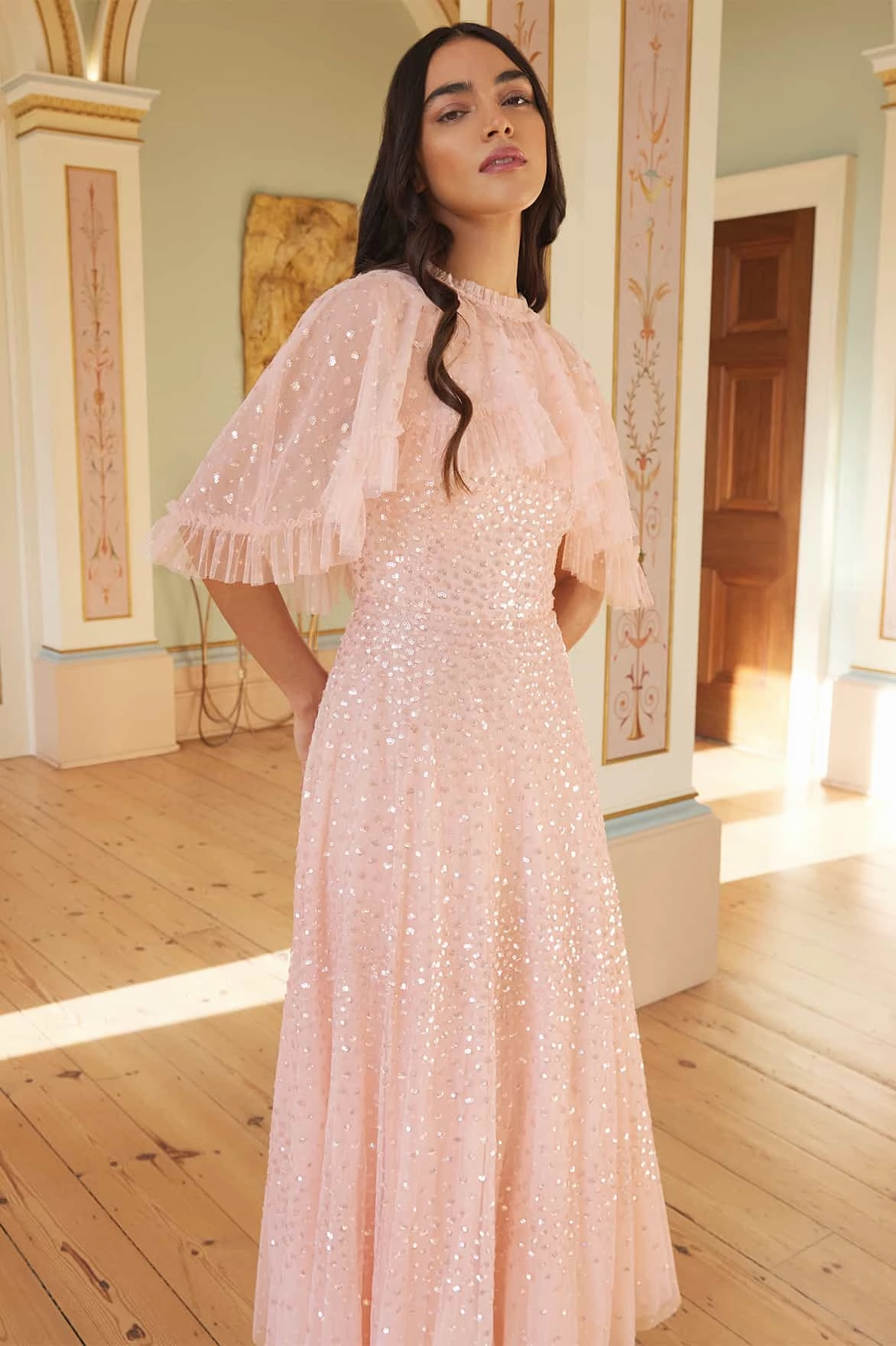 Formal Style DeepPocketStyle Scatter Dot Short Cape Ankle Gown