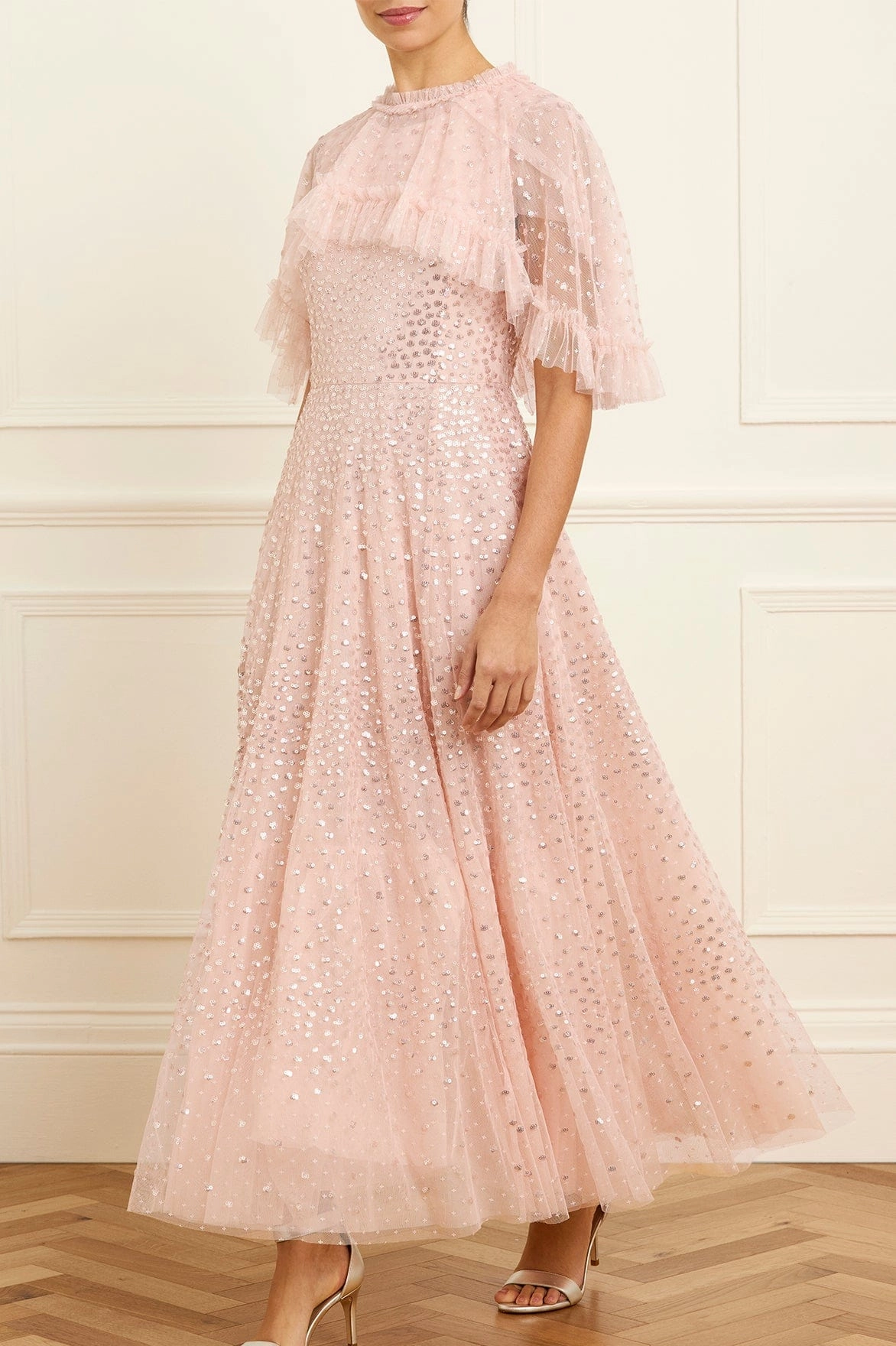 Scatter Dot Short Cape Ankle Gown Petite-Size