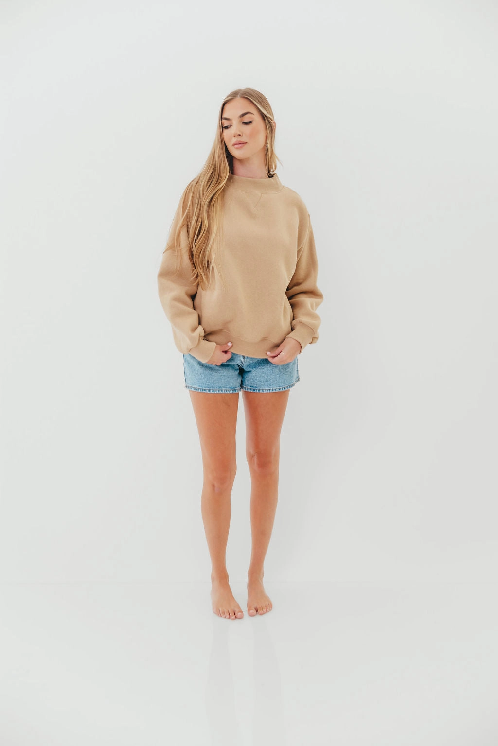 Scout Wide Neck Fleece Sweatshirt in Tan Sustainable Production Certified