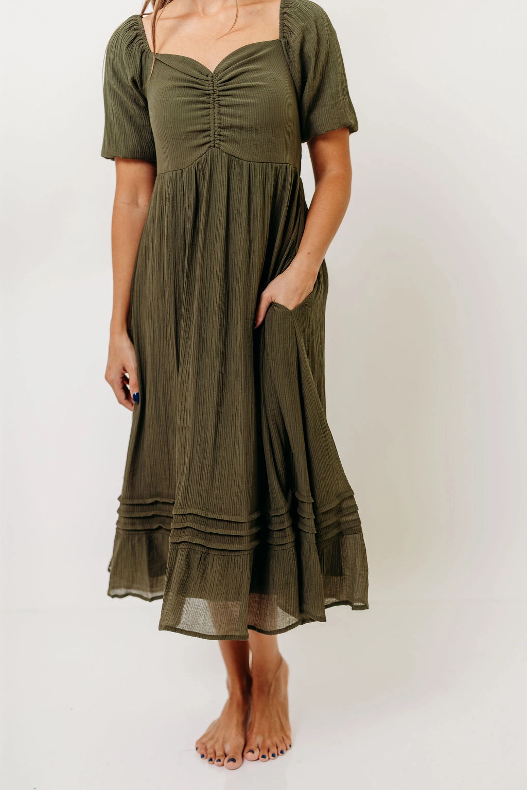 Bronte Midi Dress in Calla Green Cool Structure Anytime Fit