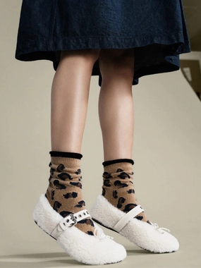 CHEETAH CASHMERE CREW SOCK NoSlipGripperBand