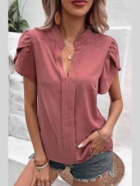 Flatlock Stitching Technique WaterResistant WOMEN V NECK PETAL TULIP SLEEVE T SHIRT