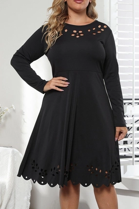 WOMEN PLUS SIZE PUNCHING LONG SLEEVE DRESS Classic Style