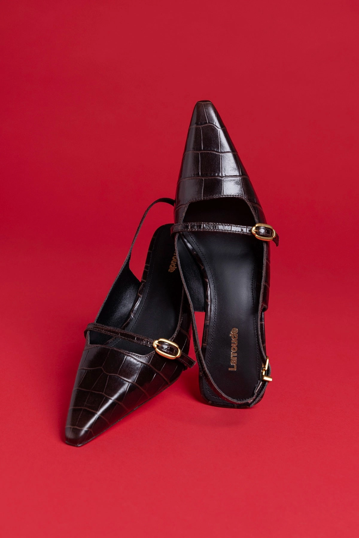 Ines Pump In Croco Brown Leather Quick Drying Travel Enthusiasts