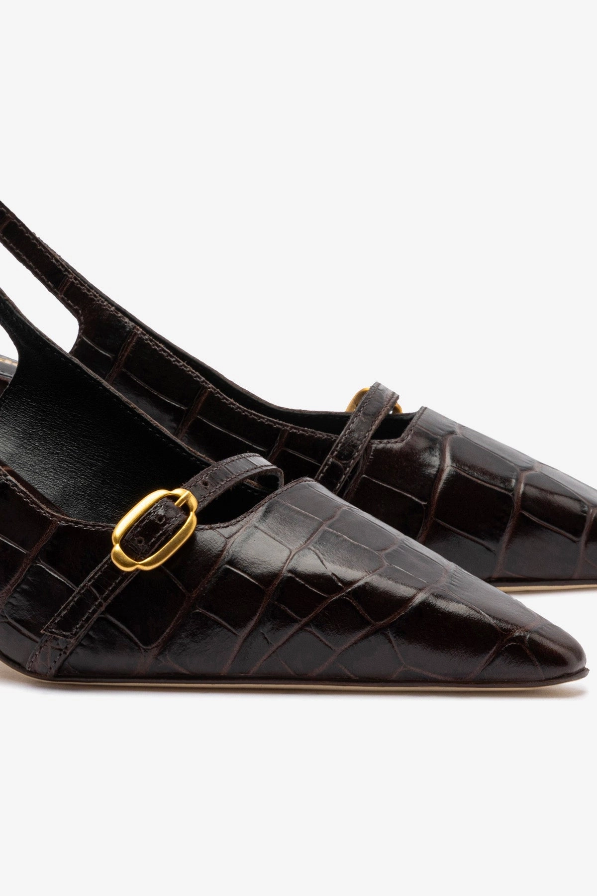 Ines Pump In Croco Brown Leather Quick Drying Airport Travel