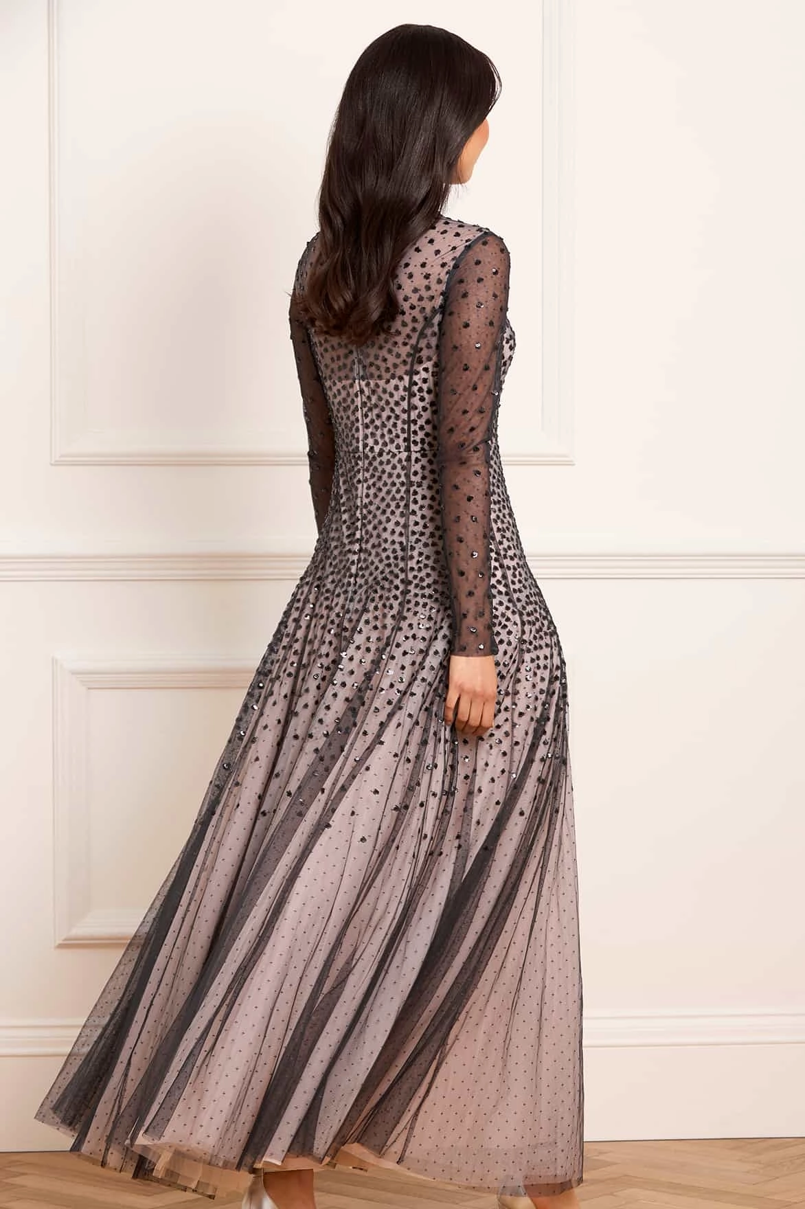 Sequin Cascade Round Neck Gown Matte-finish Formal Look