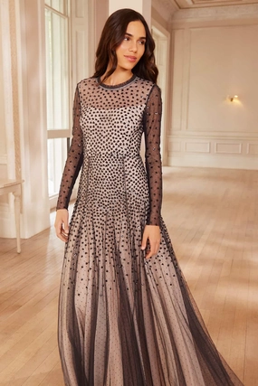 Sequin Cascade Round Neck Gown Classic Design Natural Wrap