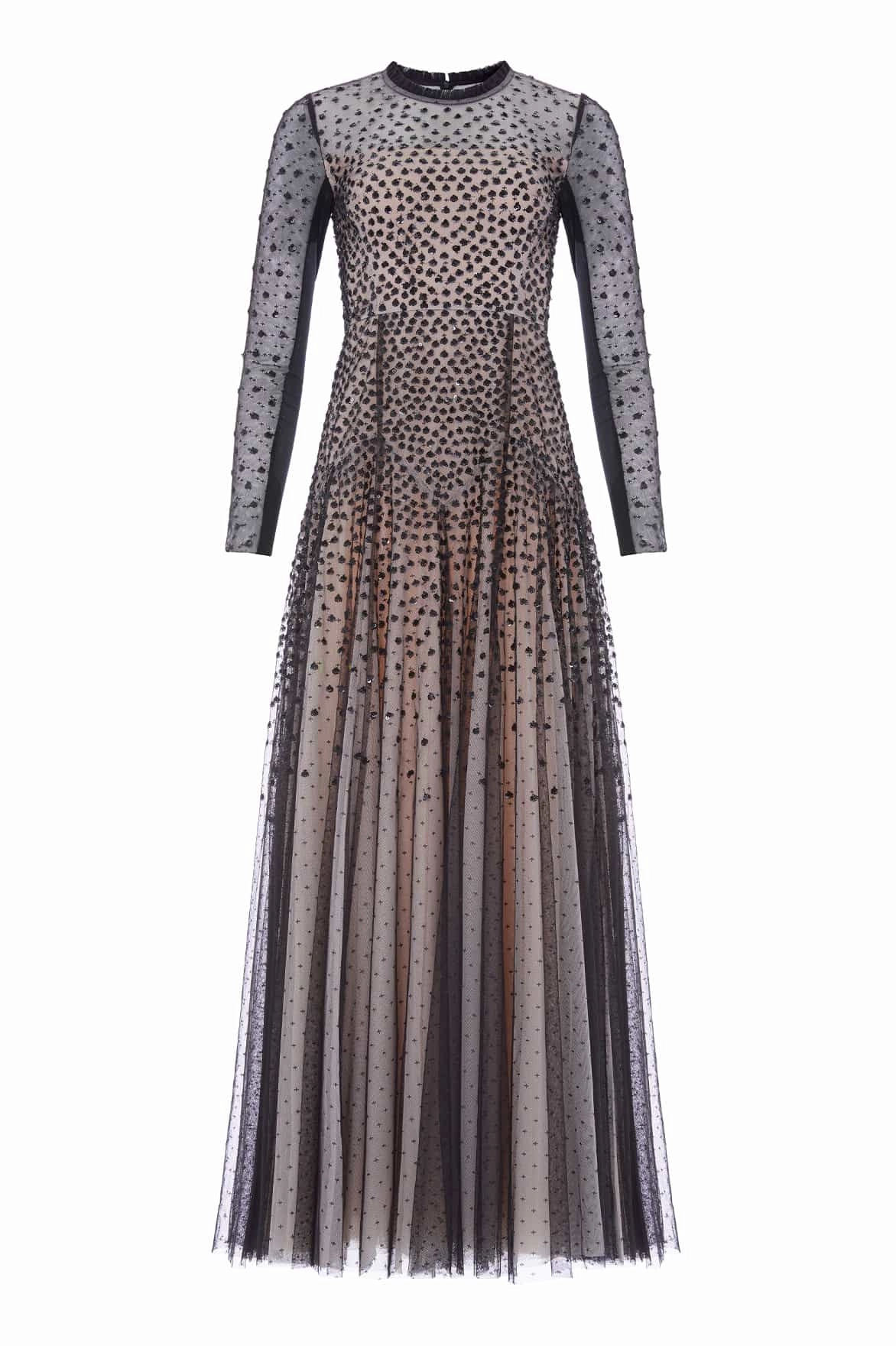 Sequin Cascade Round Neck Gown Day Love Natural Tones