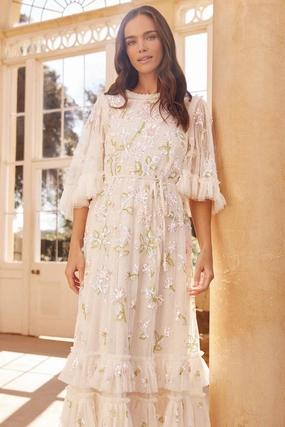 Silky Surface Bloom Soft Sequin Dandelion Gloss Ballerina Dress