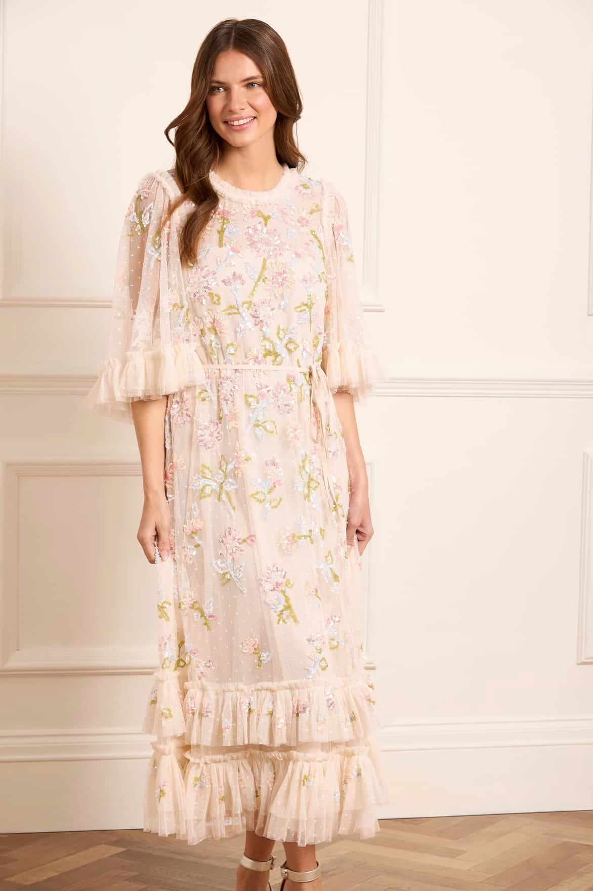 Sequin Dandelion Gloss Ballerina Dress V-Neck