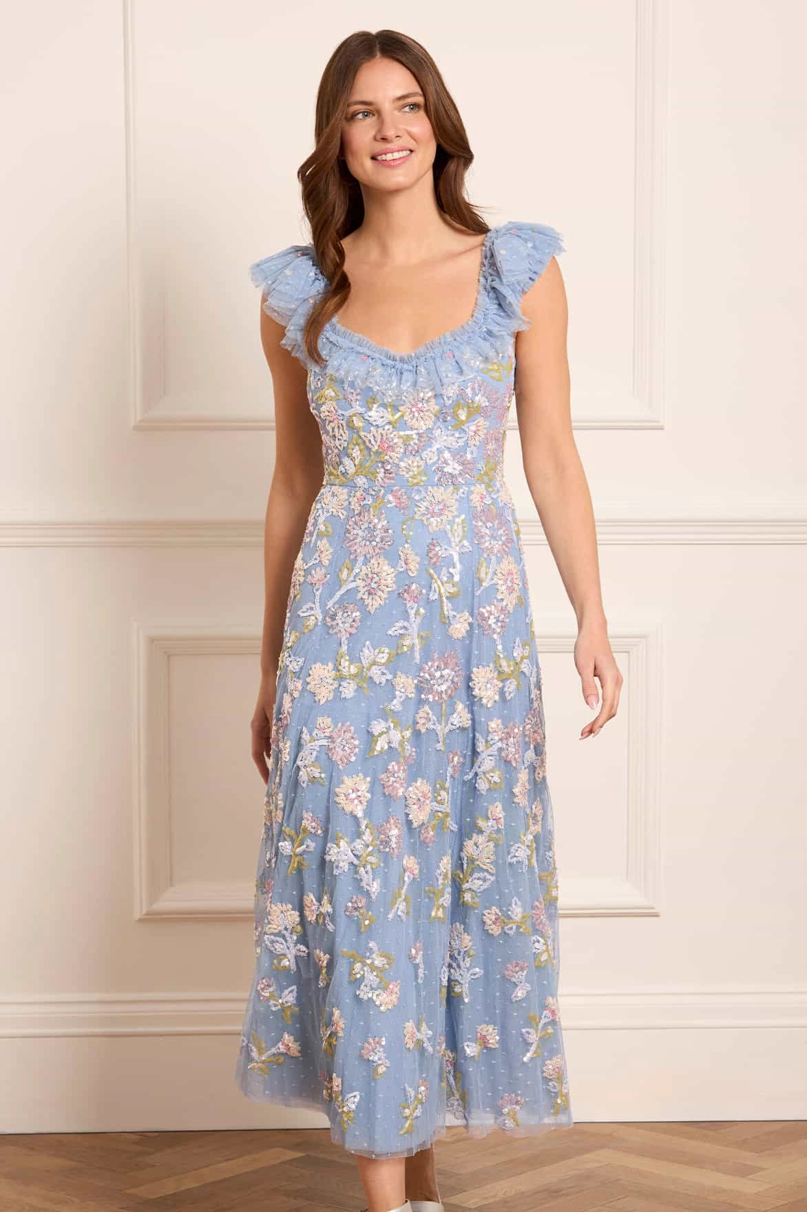 Smooth Texture Calm Touch Sequin Dandelion Ruffle Ballerina Dress