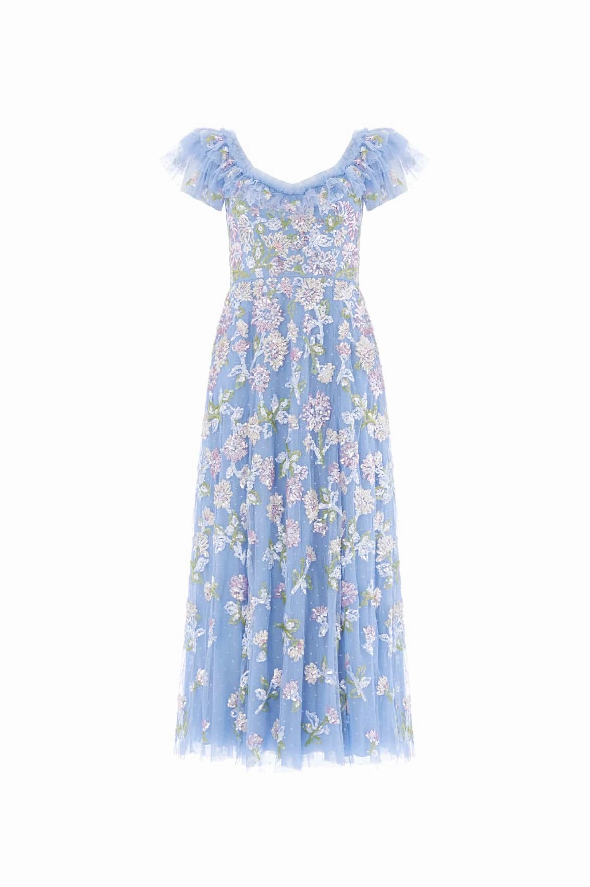 Water-Repellent-Finish Smooth-Lining Sequin Dandelion Ruffle Ballerina Dress