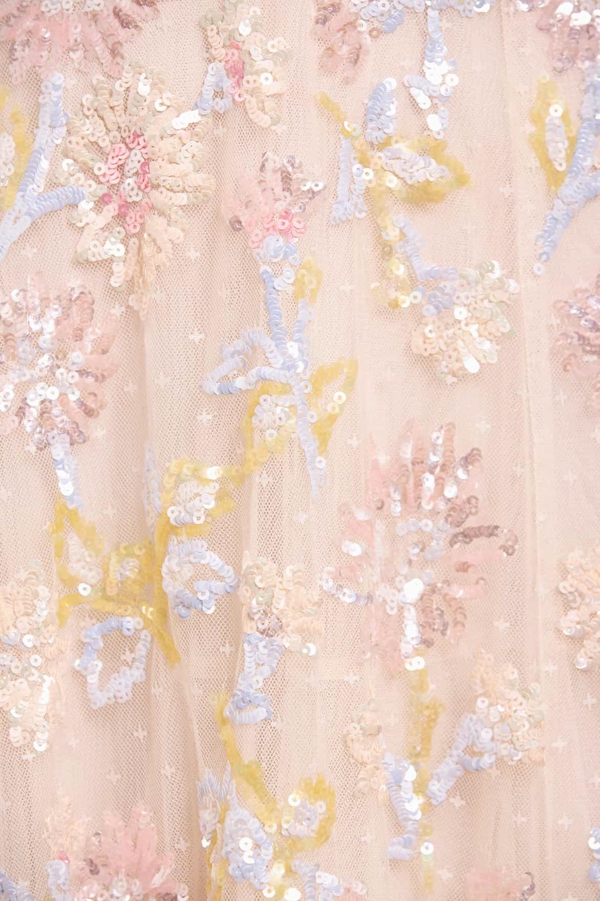 Sequin Dandelion Ruffle Ballerina Dress Wide Hemline