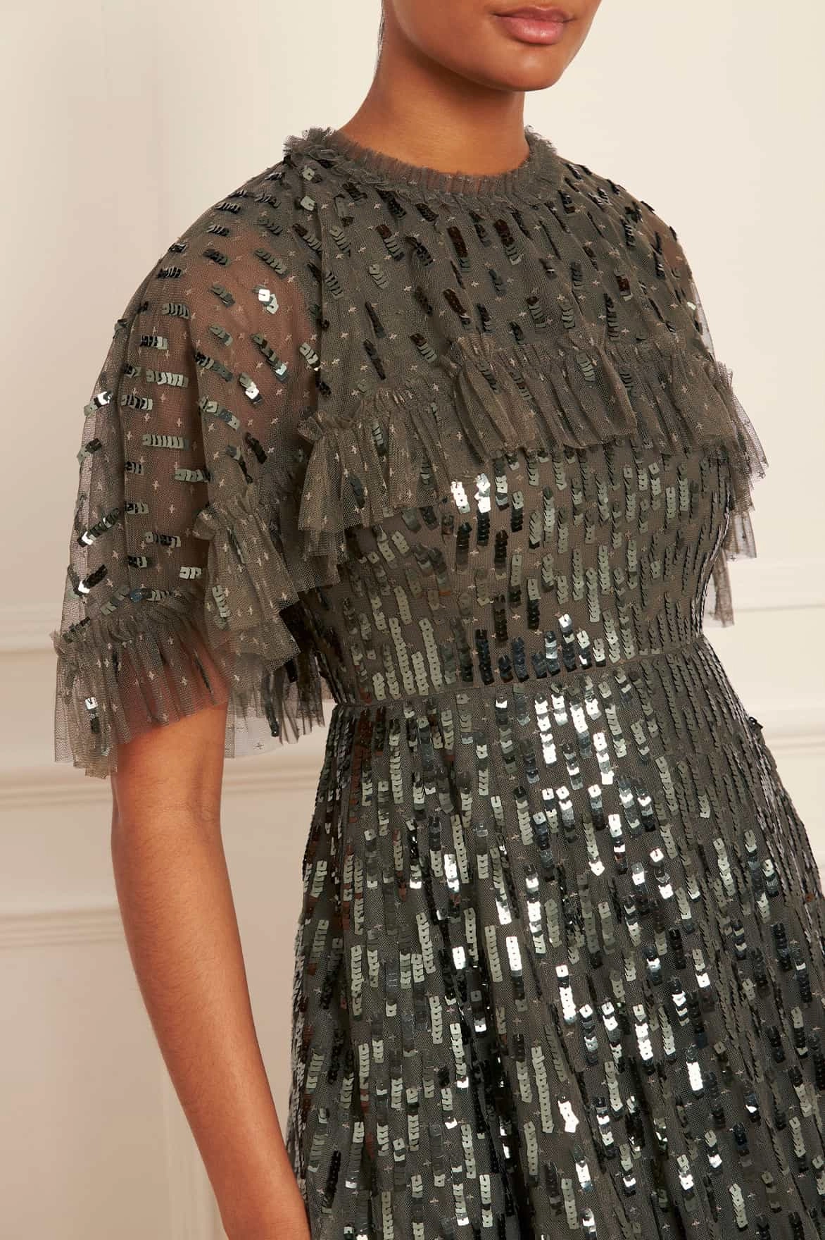 Airy Movement Sequin Dash Cape Ankle Gown