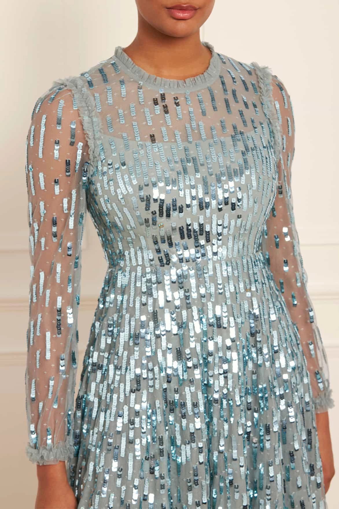 Fashionable Layers Sleek Style Sequin Dash Long Sleeve Ankle Gown