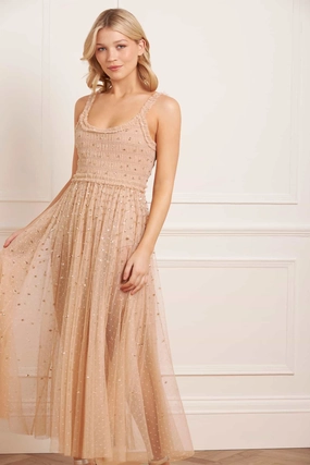 Sequin Giselle Smocked Cami Ankle Gown Holiday-Party