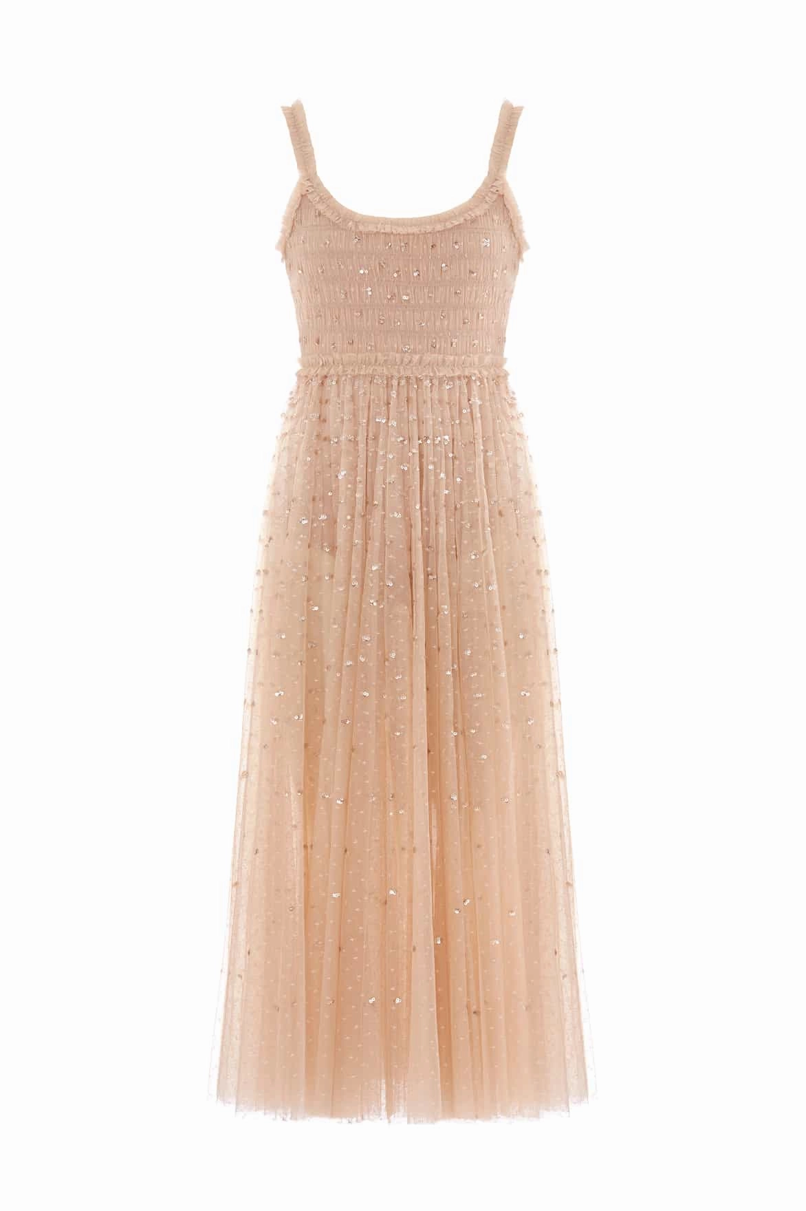 Neutral Feel Light Aesthetic Sequin Giselle Smocked Cami Ankle Gown