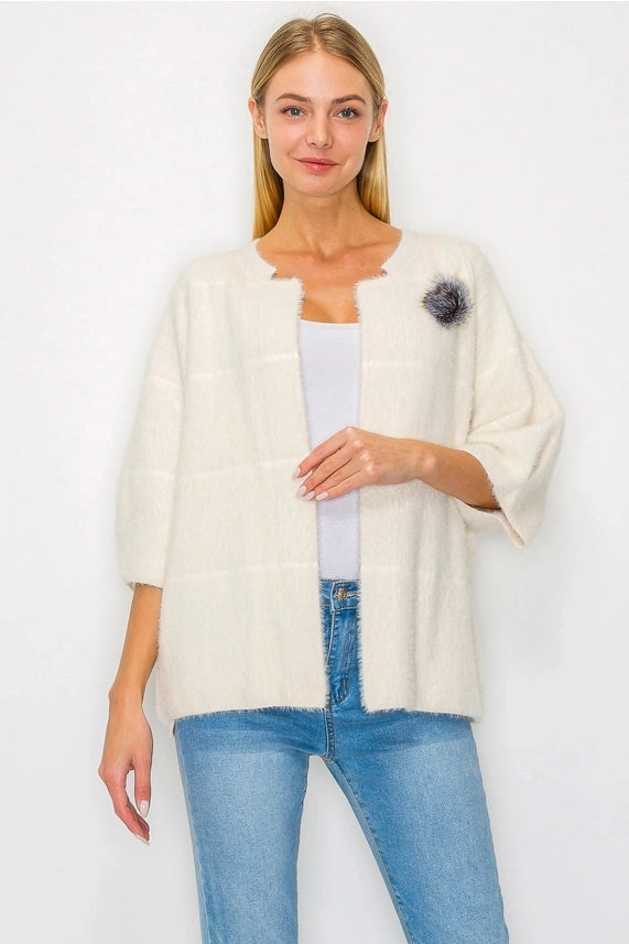Versatile Layering Cut Quick Dry Fabric Serenity Knitted Fur Cardigan in Cream
