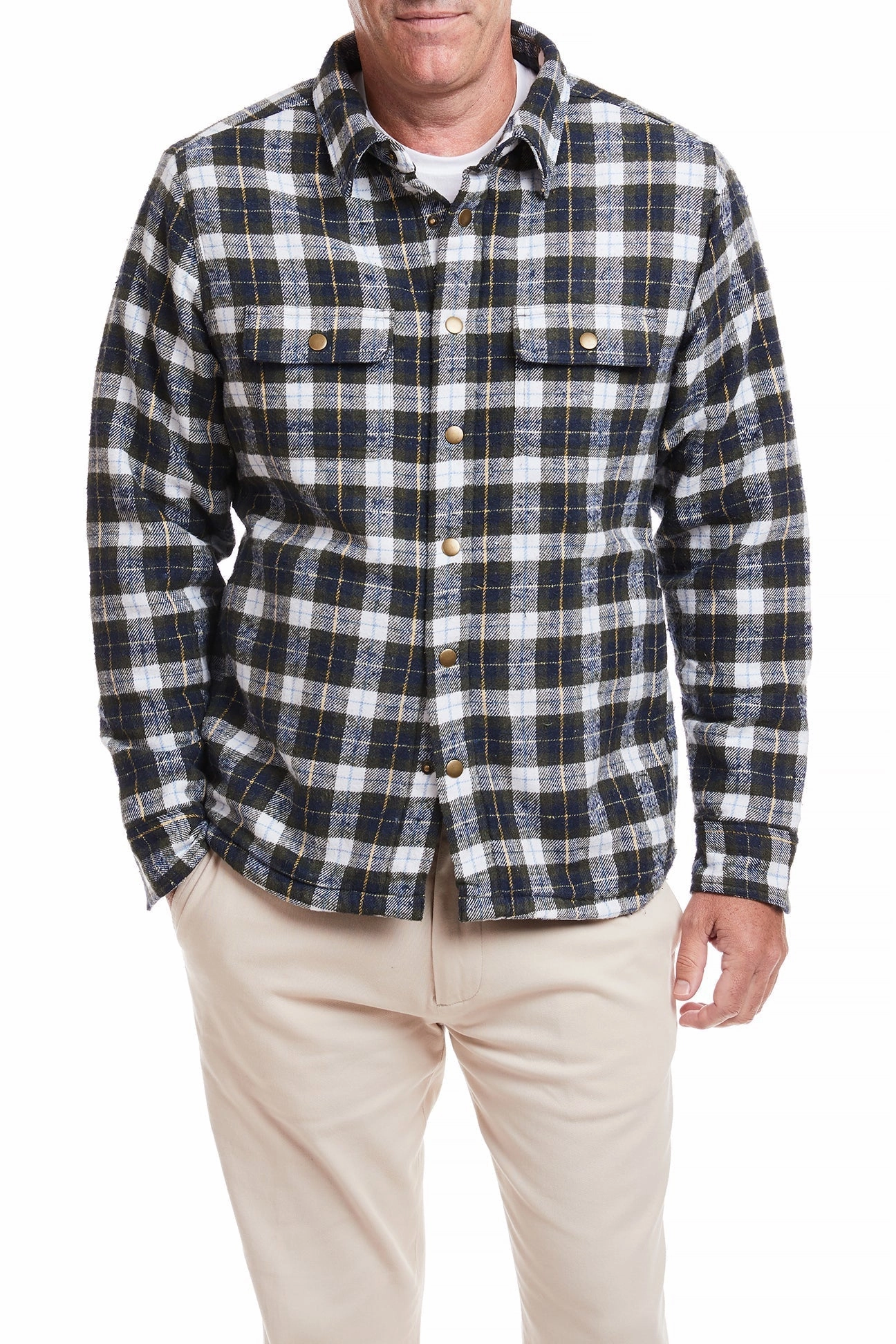 Circular Knit Athletic Look Shacket Nantucket Flannel Windowpane