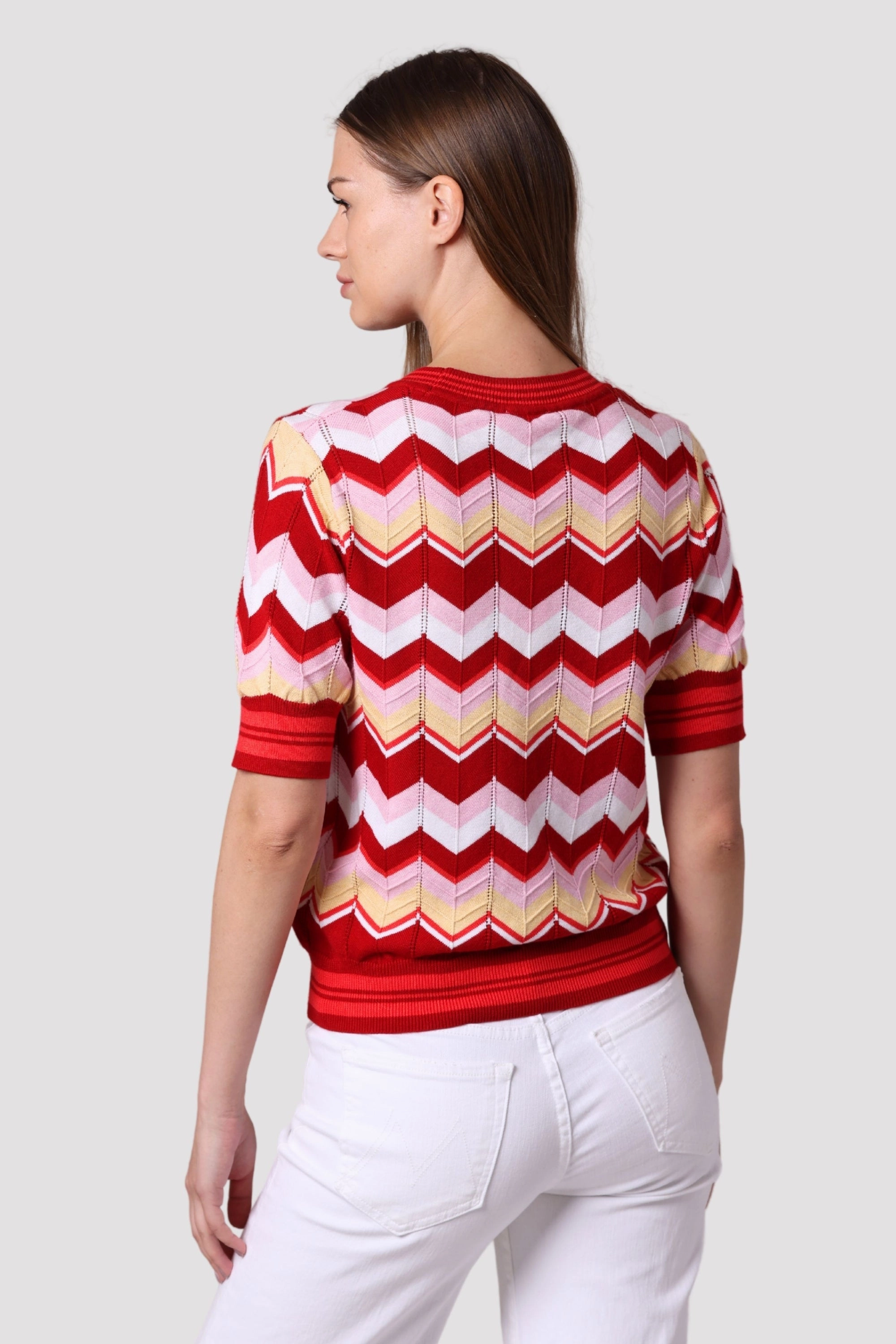 Warm Fabric Comfy Style CHEVRON POINTELLE CREW TEE