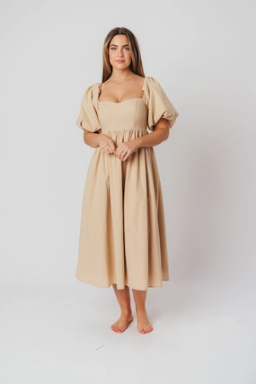 Hamilton Midi Dress in Taupe - Bump Friendly (S-2XL) *Final-Sale* Tailored Style Subtle tone