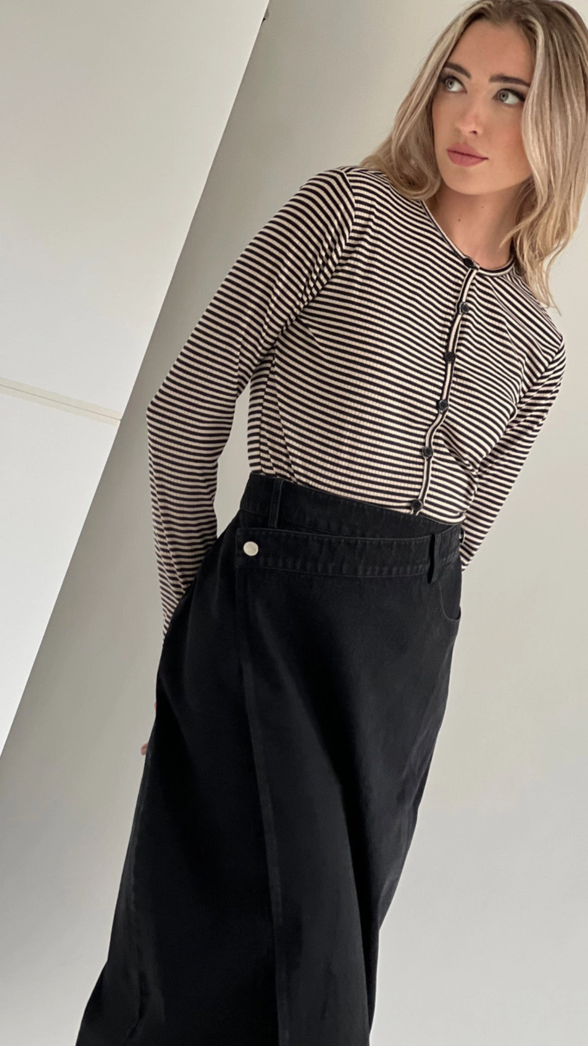 Wrap style Shayne Maxi Black Denim Skirt