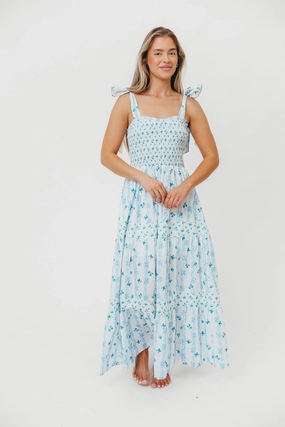 City Ready Kathryn Tie Shoulder Maxi Dress in Ivory/Blue Floral *Final-Sale*