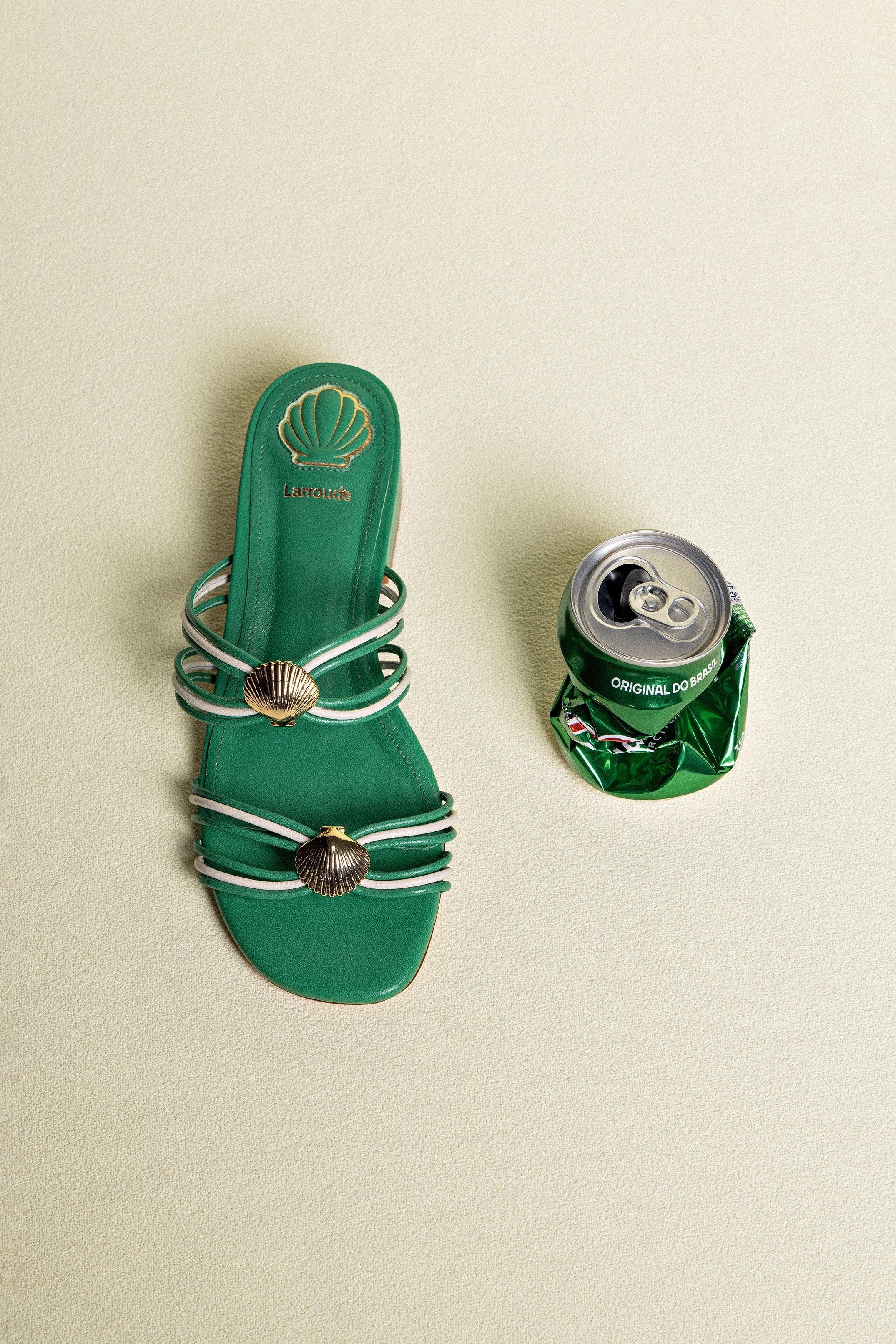 Shelly Flat Mule In Evergreen and Ivory Leather Balance Core Stone Grip