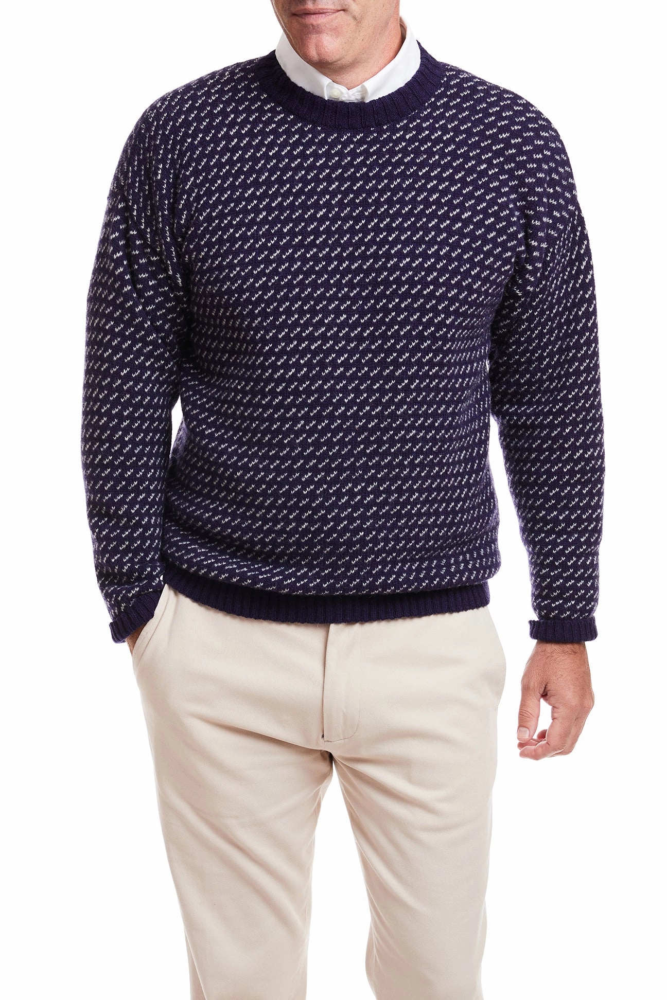 NonPill Surface Treatment Eco Friendly Material Shetland Crewneck Sweater Brushed Birdseye Navy