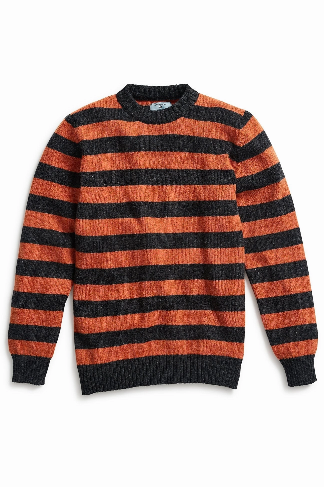 BrushedInnerLining Shetland Crewneck Sweater Grey & Burnt Orange Stripe