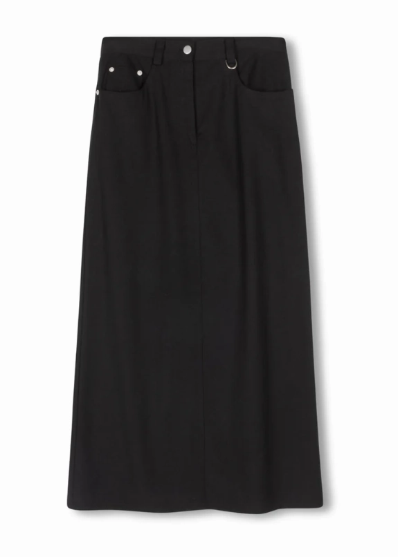 Shift Black Straight Skirt W-22568 Tea length Tiered Layers